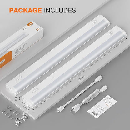 24inch Linkable Under Cabinet Lighting Hardwired Plug-in, Wired led Under Cabinet Lights with 5 CCT (2700/3000/3500/4000/5000) & Dimmable, Under Counter Lights for Kitchen, 15W, 1500LM, 2 Pack