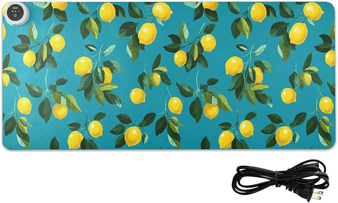 Heated Desk Pad Mouse Pad 31.5x13 Inch PU Leather Desk Mat with 3 Heat Levels Large Mouse Gaming Computer Laptop Mat Teal Lemons