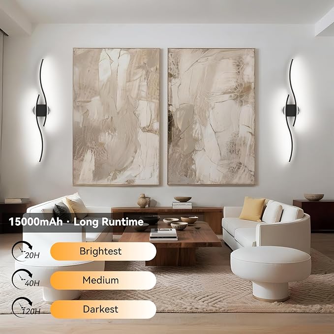 40 Inch Battery Operated Wall Sconces Set of Two, Wireless Wall Sconce With Remote Control, Rechargeable Sconces 3000K-6500K, RGB Dimmable Wall Lights for Living Room, Hallway, Bedroom (40 inch 1Pack)