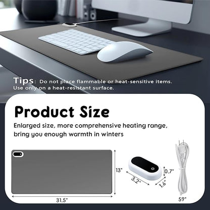 Konohan Heated Large Desk Mat PU Leather Warm Mouse Pad with 5 Heating Level & 4 Hour Auto Shut-Off Heating Keyboard Pad Warmer Gaming Mice Mat Only Supports 110v(Gray Color,31.5" X 13")