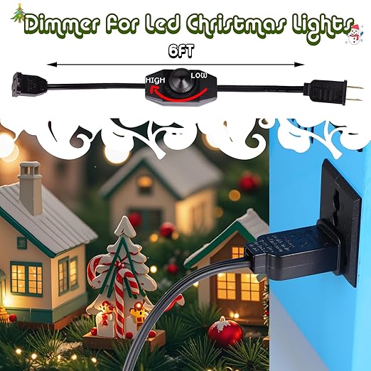 Lamp Dimmer Switch Extension Cord Plug in Dimmer - Rotary Control for 150 Watt Dimmable Lights - Christmas Village Houses Lights Cord Salt Light - 6 ft Cord