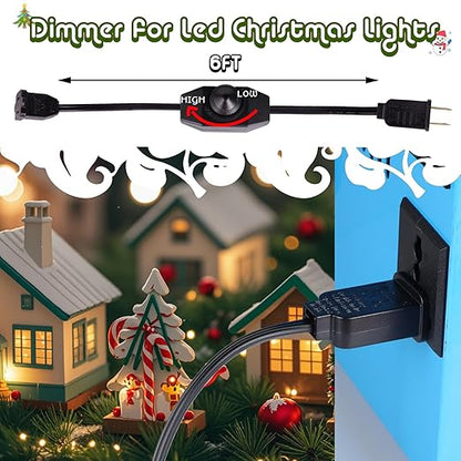 Lamp Dimmer Switch Extension Cord Plug in Dimmer - Rotary Control for 150 Watt Dimmable Lights - Christmas Village Houses Lights Cord Salt Light - 6 ft Cord