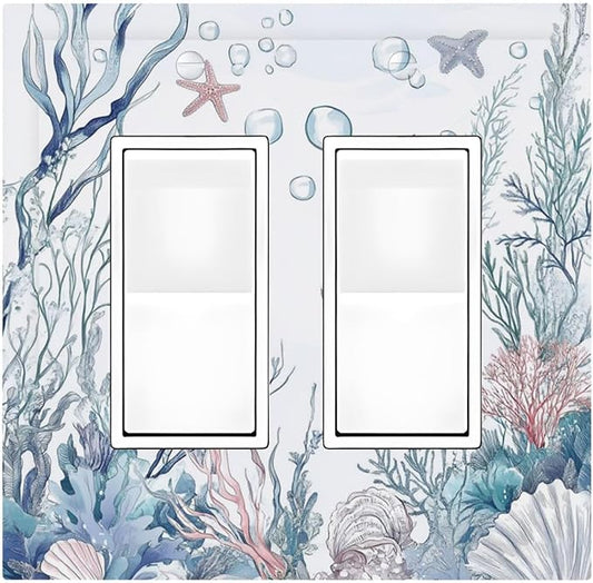 Decorative Outlet Covers Ocean Coral Seahorse Seashell Starfish 2 Gang Double Gfci Rocker Electrical Wall Panels Light Switch Cover Plate For Bathroom Home Decor