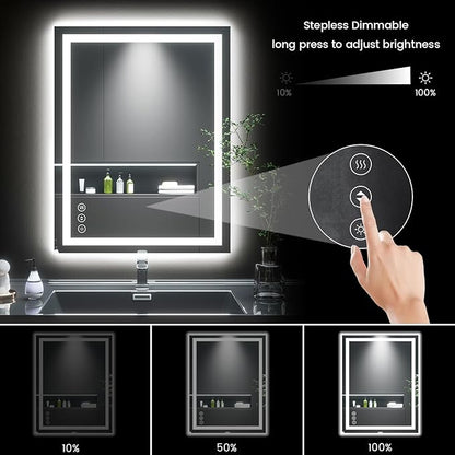 28X36 LED Bathroom Mirror with Lights, Anti-Fog, Backlit + Front Lit, Lighted Bathroom Vanity Mirror for Wall, Memory Function, Dimmable, Tempered Glass, Shatter-Proof