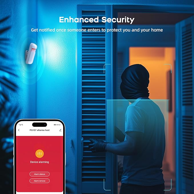 LWOHSI Alarm System for Home Security,Wireless 4.3" Fulltouch Screen Home Alarm Kits with Tuya APP Remote Alert,Door Sensors,Moiton Detector,Compatible with Alexa/Google Assistant for Villa,Apartment