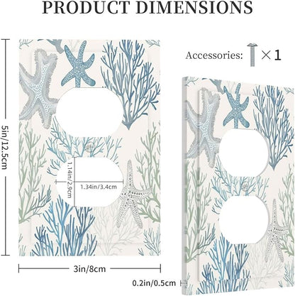 Outlet Covers Ocean Beach Theme Starfish Seashell Coral 1 Gang Duplex Light Switch Cover Decorative Switch Plates Electrical Receptacle Faceplate Wall Plate For Bathroom Kids Room Decor