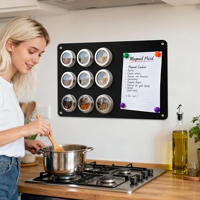 ARVOK 2 Pack Black Magnetic Board 17.1" x 11.8", Metal Magnet Bulletin Board for Wall, Refrigerator, Cabinet, Display Notes, Photos, Poetry, Includes 8 Screws & 8 Dual Lock Tapes, 4 Support Screws