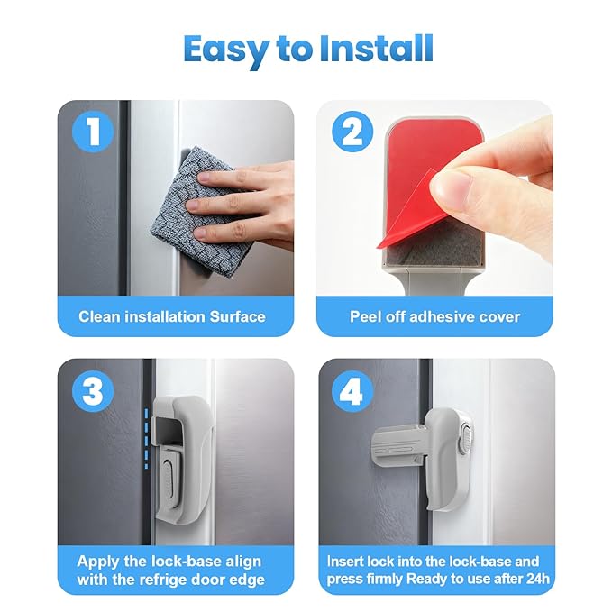 2 Pack Dual Mode Fridge Locks, Upgraded Child Proof Refrigerator Lock with Sticky Adhensive Pads, Durable ABS Freezer Door Latch to Keep Door Closed, No Tools Need or Drill (Grey)