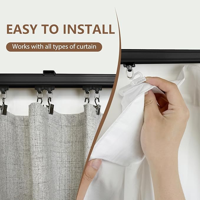 Ceiling Curtain Track Ceiling and Wall Mounted Heavy-Duty Curtains Rails Room Divider Curtains Shower RV Tracks Ceiling Sliding Curtain Rods with Clips,Black 9ft.