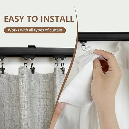 Curtain Tracks Ceiling Wall Mounted Heavy-Duty Curtains Rails Room Divider Track for Living Bedroom Shower Black 3FT To 15 FT