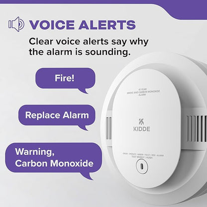 Kidde Smoke & Carbon Monoxide Detector, 10-Year Battery Powered, Voice Alerts, LED Warning Light Indicators