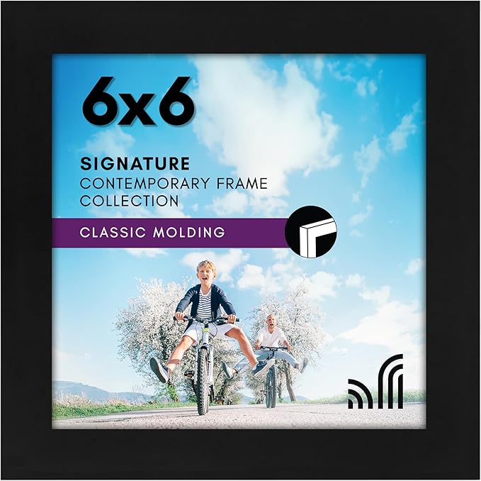 Americanflat 6x6 Picture Frame with Shatter-Resistant Glass - Signature Collection - Gallery Style Frames Made of Engineered Wood - Square Frame for Tabletop and Wall Display - Black