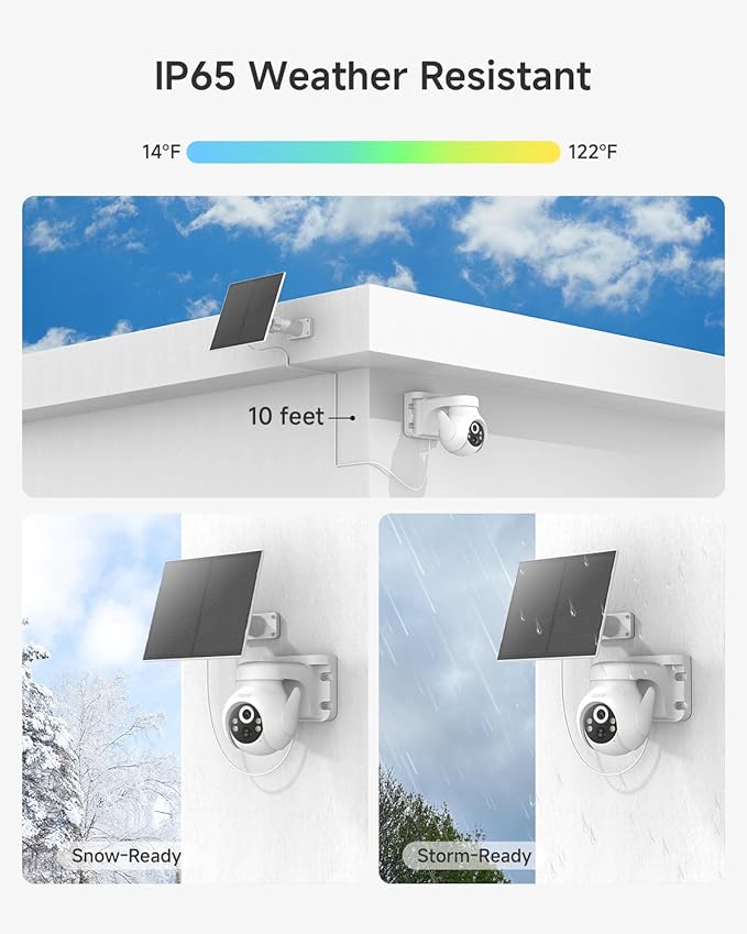 Noorio Solar Security Cameras Wireless Outdoor, 2K Pan/Tilt 360° View Solar/Battery Powered 2.4G WiFi Cameras for Home Security w/Color Night Vision, 2-Way Audio, SD/Cloud Storage
