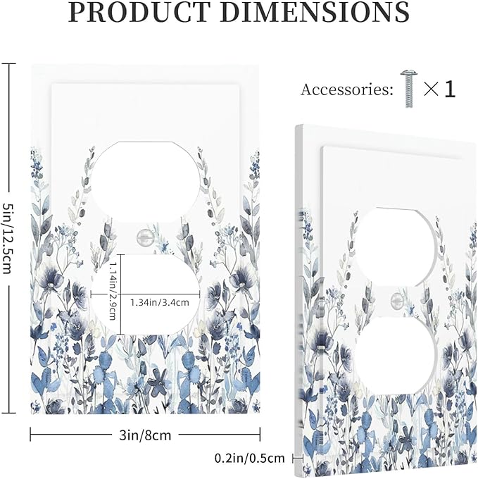 Outlet Covers Light Blue Watercolor Leaves Plant With Floral 1 Gang Duplex Wall Plate Decorative Switch Plates Electrical Receptacle Faceplate Light Switch Cover for Bedroom Bathroom Decor