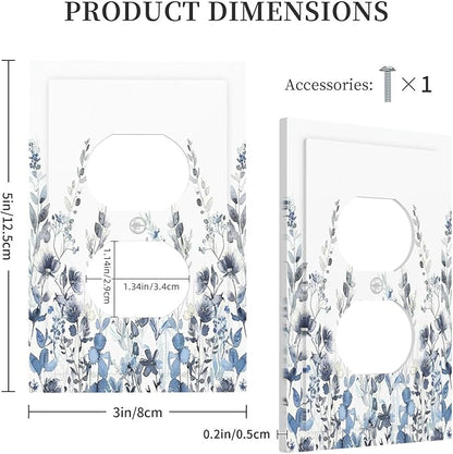 Outlet Covers Light Blue Watercolor Leaves Plant With Floral 1 Gang Duplex Wall Plate Decorative Switch Plates Electrical Receptacle Faceplate Light Switch Cover for Bedroom Bathroom Decor
