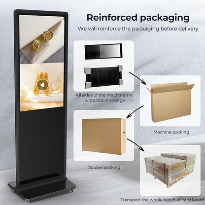 32/43/55/65 Inch Digital Signage Display, LCD Screen Advertising Display Kiosk Interactive Totem Floor Standing Auto AD Player with USB/HDMI/WiFi Android OS (32'' Touch Screen)