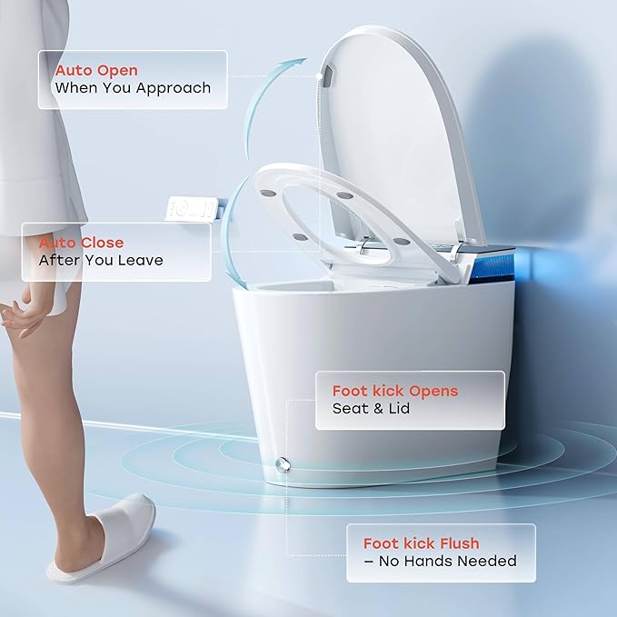 HOROW Artistic Bidet Toilet, Smart Toilet with ADA Chair Height, Ultra-Powerful Flush, Auto Open/Close Lid, Instant Warm Water, Elongated Heated Seat, Deodorization