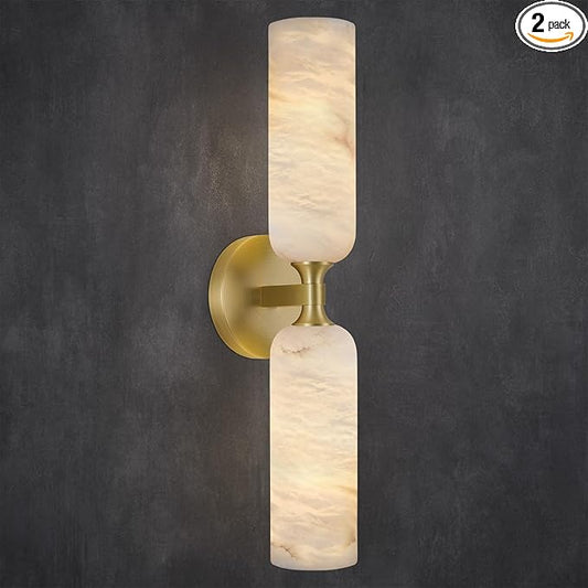 20in Alabaster Wall Sconce Antique Brass Sconces Wall Lighting, Imported Alabaster Modern Marble Bathroom Vanity Sconces, Gold Sconce Wall Decor, For Bedroom Living Room Staircases Hallway Foyer