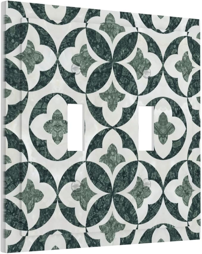Green Luxury Modern Cubic Marble 2 Gang Double Toggle Decorative Light Switch Covers Electrical Faceplate Switch Plates for Bathroom Kitchen Home