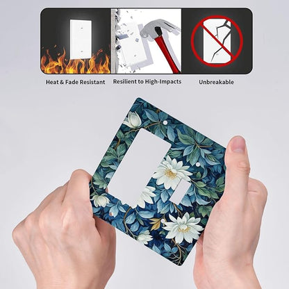 White Flowers Green Leaves Light Switch Covers 2 Gang Single Toggle Rocker Combination Wall Plate Cover Electrical Faceplate Decorative Switchplate for Farmhouse Living Decor