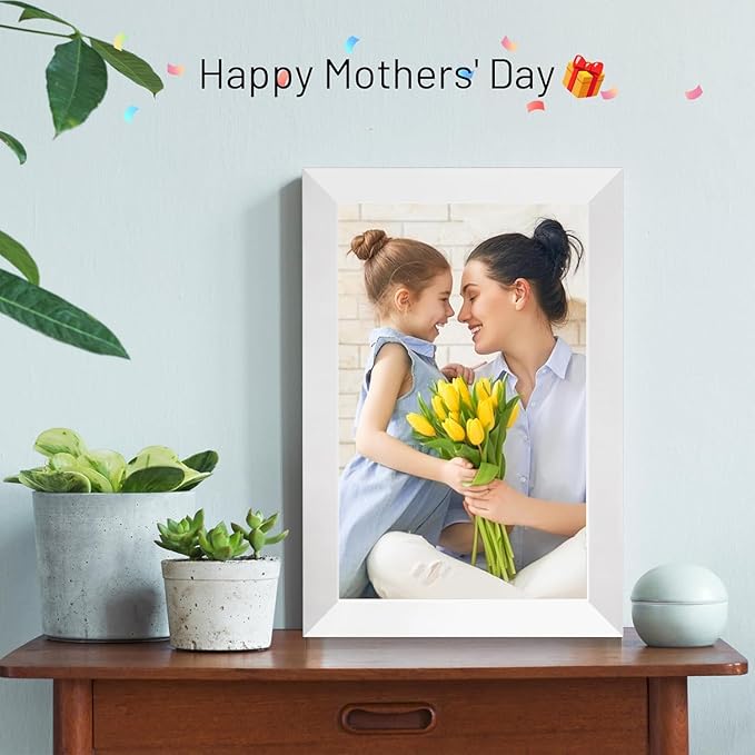 Anna Bella Digital Picture Frame 10.1 Inch IPS HD Touch Screen WiFi Smart Digital Photo Frame with 32GB Storage, Auto-Rotate, Easy Setup to Share Photos or Videos Remotely via AiMOR APP White