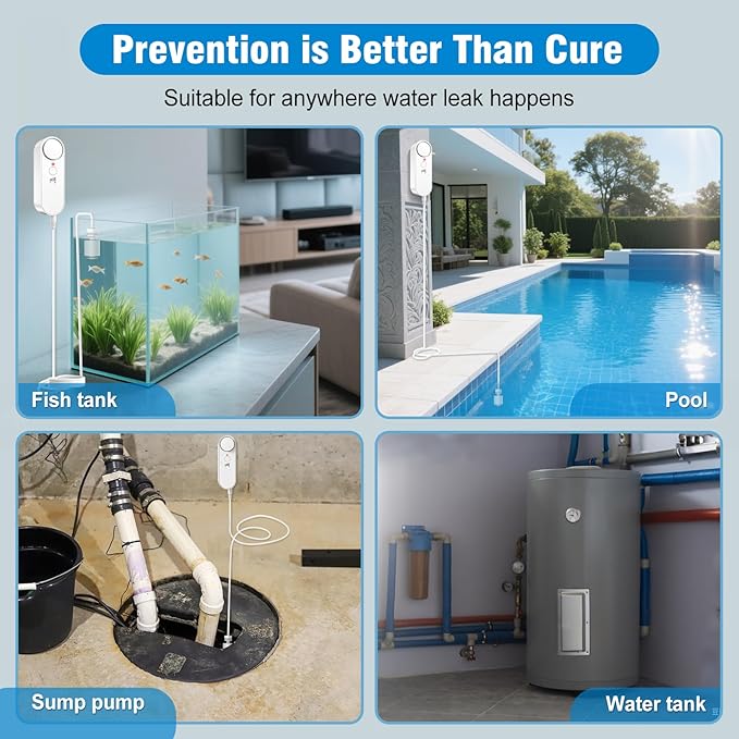 Daytech Water Level Sensor 100 dB Sump Pump Alarm Water Sensors for Leaks with 78 inch Detector Cable and 4 Volume Levels Flood Sensor for Basements(3PC)