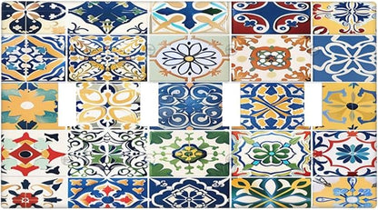 Light Switch Covers Moroccan Traditional Mexican Talavera Til Quad Toggle Electrical Faceplate 4 Gang Wall Plate Decorative Switch Plates for Kitchen Home Decor