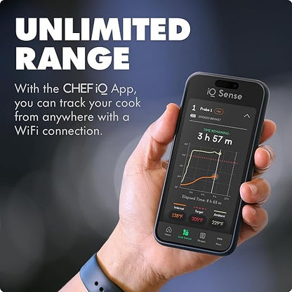 CHEF iQ Sense | Smart Wireless Meat Thermometer | 3 Ultra-Thin Probes | WiFi Unlimited Range | 1000°F Heat Safe | 5 Sensors | BBQ, Grill, Oven, Smoker, Air Fryer | Gen3