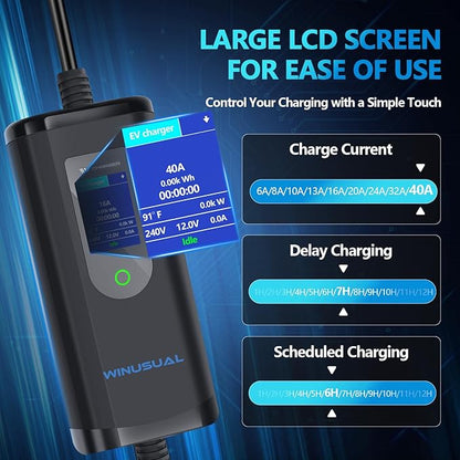 40 amp EV Charger Level 2 Portable EV Charging Station with 25FT Cable, 240V, NEMA 14-50 Plug with SAE J1772 Fast Charging for Indoor/Outdoor