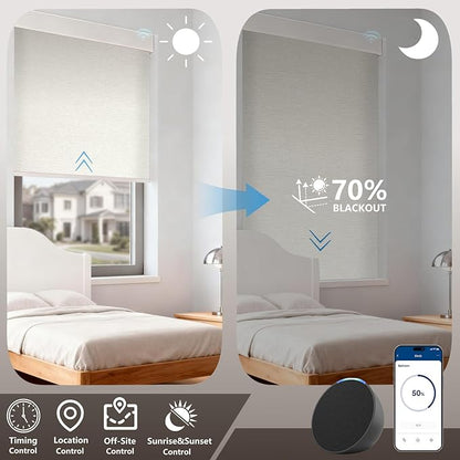 Smart Motorized Blinds – 70% Blackout Roller Shades with Remote, Alexa/Google Home/Siri Control, Matter Compatible, Wireless Rechargeable Battery, Custom Sizes for Windows & Sliding Doors