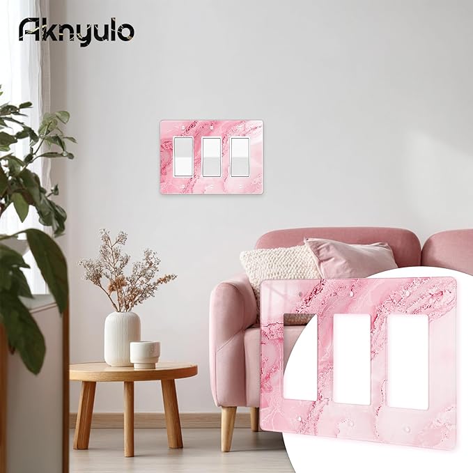 Abstract Pink Marble Design Acrylic Light Switch Plate Acrylic Decorative Wall Outlet Cover Switch Plates Triple Wall Plates
