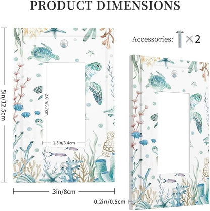 Sea Turtle Ocean Starfish Fish Coral Pearl Decorative Outlet Covers 1 Gang Single Rocker Light Switch Cover Plate Wall Plates GFCI Faceplate for Bathroom Kids Room Decor