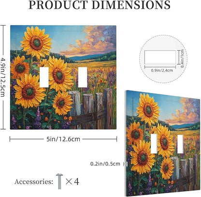 Decorative Light Switch Cover Plate Rustic Wilderness Sunflower Lavender Muzha Oil Painting 2 Gang Wall Plate Oversized Double Toggle Two Switch Wall Cover Plate Faceplate