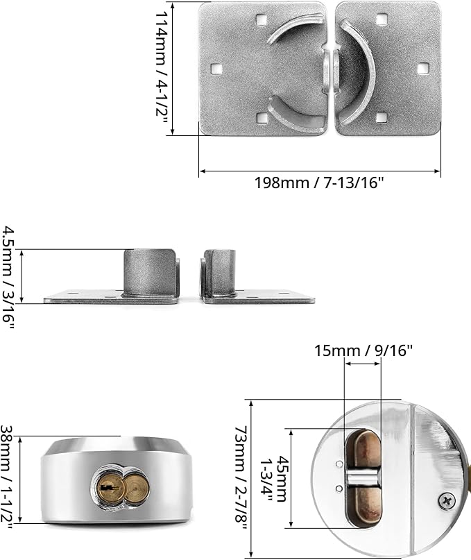 QWORK Heavy Duty Puck Lock and Hasp, 4 Pack High Security Steel Hidden Shackle Keyed Different Padlocks with Keys for Trucks, Gates, Vans and Vending Machines