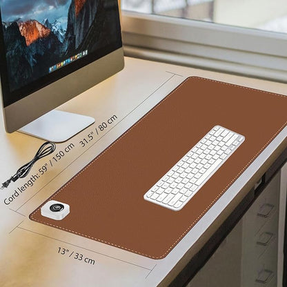 Heated Desk Pad Mouse Pad - Heated Desk Mat - Warm Desk Pad - 3 Levels Heating & 4 Hours Auto Shut-Off, PU Leather Mouse Pad - 31.5 x 13 inch (Brown)