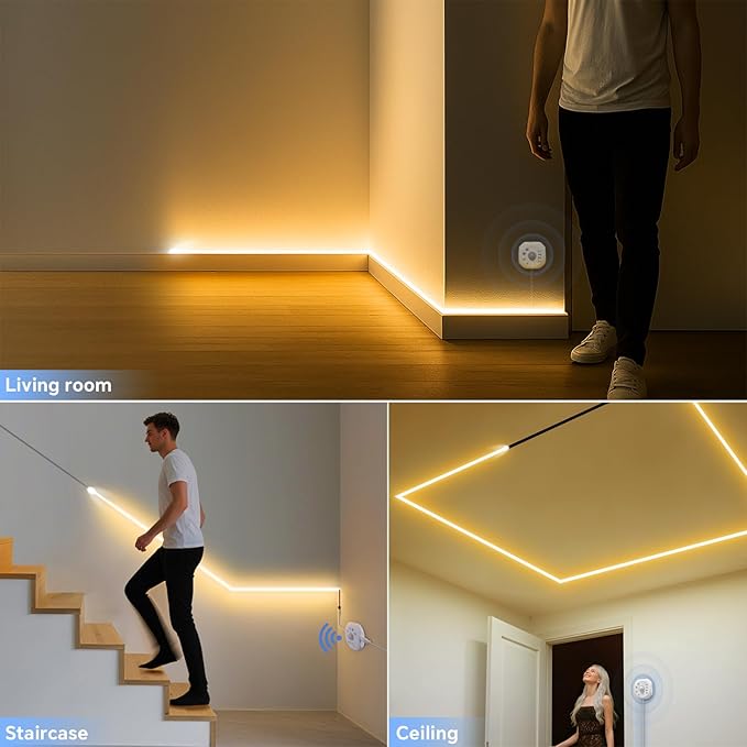 32.8Ft Motion Activated Running Water Flowing LED Strip Light Kit,3000K Dimmable LED Strip Lights, 24V Motion Sensor Horse Race LED Tape Light for Room Stair Corridor