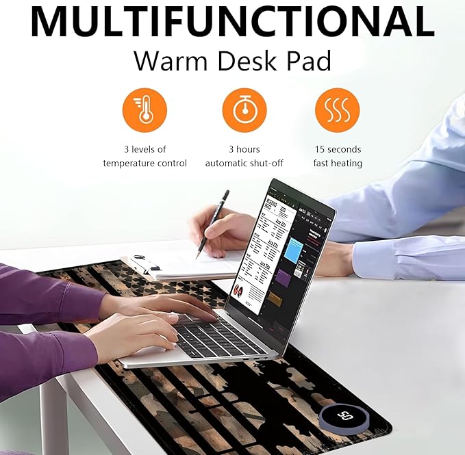 Heated Mouse Pad with 3 Levels Heated & 3 Hours Auto Shut-Off Mouse Pad for Warming Hands in Office Home, 23.6" x 14.2"Large Safe Desk Mat Hand Warmer，Vintage Flag