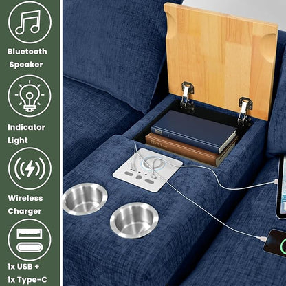 Brelice Modular Sofa Console with Wireless Charging & Bluetooth Speaker - All-in-One Armrest Organizer with Wired Charging, Storage Tray, Volume Control for Sectional Couch, Living Room
