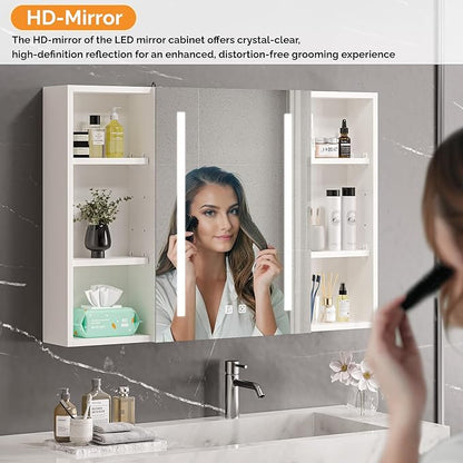 VINGLI 36Inch Medicine Cabinet with Lights, Lighted Medicine Cabinet with Mirror, Bathroom Vanity Mirror with Storage,Wall Mounted Anti-Fog Dimmable Light and Color Adjustment,5.9" D x 36" W x 24" H