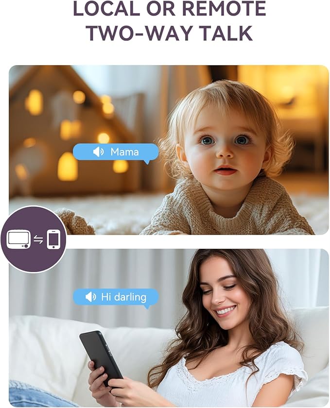 Baby/Pet Monitor for Indoor Security, Monitoring with Smart Phone app, 2K QHD Resolution, Auto Tracking/Motion Dection, 2-Way Audio Talk, Night Vision, Pan-Tilt Camera