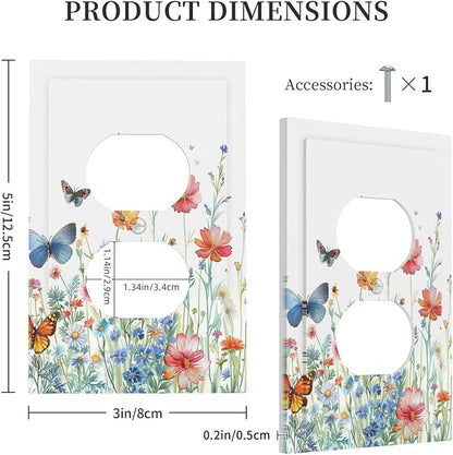 Decorative Outlet Covers Rustic Wildflower Blue Pink Floral Butterfly 1 Gang Duplex Light Switch Cover Plate Unique Wall Plates for Electrical Outlets Switch Plate Covers for Bedroom Decor