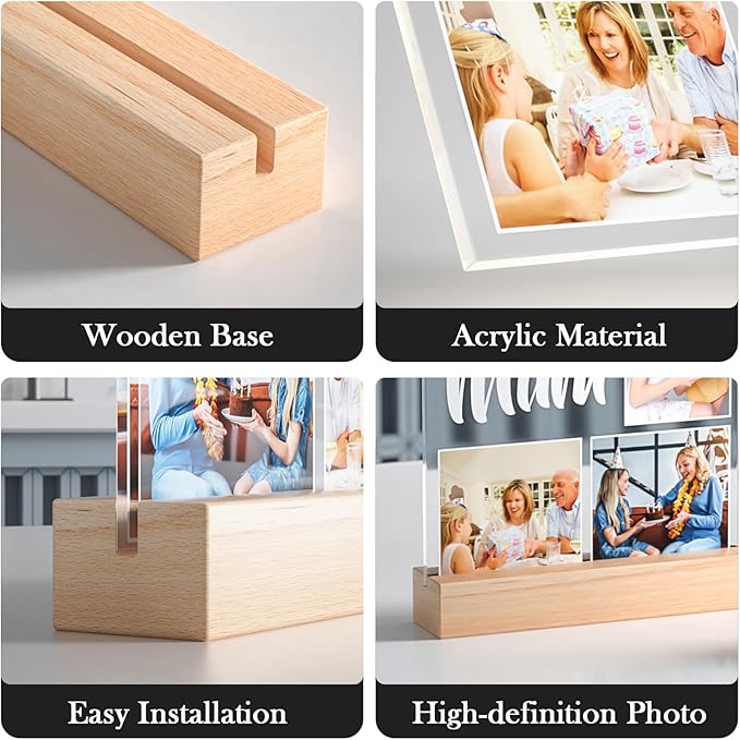 Custom Picture Frames with Photo, Personalized Photo Frame with Night Light, Customized Couples Gifts, Personalized Anniversary Valentines Day Gifts for Women Men Her Him Girlfriend Boyfriend