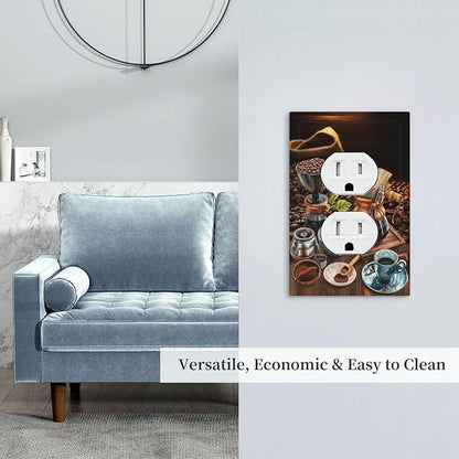 Decorative Outlet Covers Retro Coffee Maker Beans Cup 1 Gang Duplex Light Switch Cover Plate Wall Plates for Electrical Outlets Switchplate Faceplate for Kirchen Decor