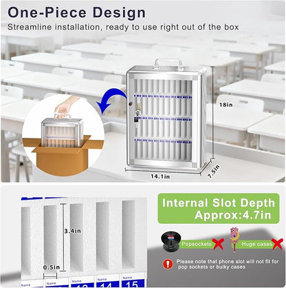 Loghot Aluminum Alloy Pocket Chart Cell Phones Storage Cabinet for Cell Phones, Wall-Mounted Cell Phone Locker Phone Holder with Lock for Classroom, Office, Can be Carried by Hand (48 Slots)
