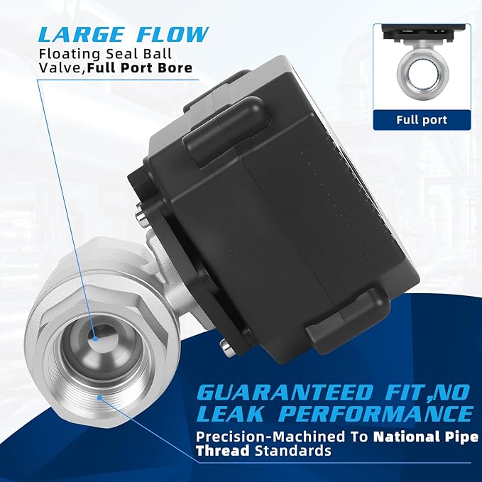 3/4" Motorized Ball Valve 30 Pack - 9-24V AC/DC Electric Water Valve with Full Port,2 Wire Auto Return Motorized Electrical Ball Valve,Stainless Steel