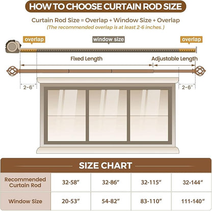 KAMANINA White Curtain Rods for Windows 48 to 84 Inch, Adjustable Single Curtain Rod 32 to 86 Inch(2.6-7.1ft), 3/4 Inch Splicing Drapery Rods with Twisted Cage Finial
