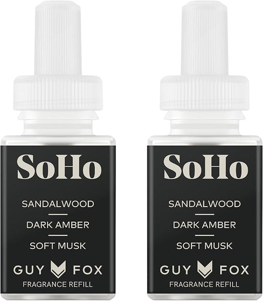 Pura & Guy Fox Home Scent Refill - Smart Air Diffuser - Up to 120-Hours of Luxury Fragrance per Refill - Home Essential - Clean & Safe Diffuser Fragrance - 2 Pack, SoHo