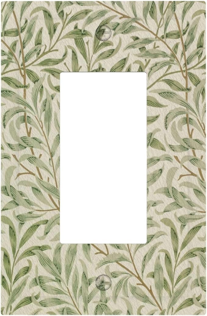 Decorative Outlet Covers Vintage Morris Willow Leaf Green Leaves 1 Gang Single Decora GFCI Device Light Switch Covers Plate 1 Rocker Wall Plate Jumbo Switch Cover Plate for Home Decor