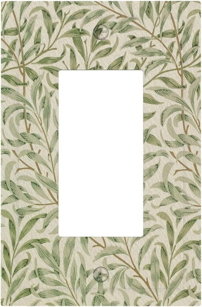 Decorative Outlet Covers Vintage Morris Willow Leaf Green Leaves 1 Gang Single Decora GFCI Device Light Switch Covers Plate 1 Rocker Wall Plate Jumbo Switch Cover Plate for Home Decor