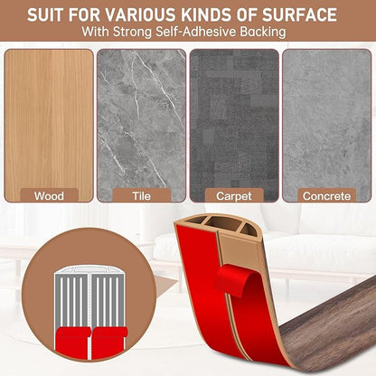 Floor Cord Cover Self Adhesive Cord Hider Floor Extension Cord Covers for Floor Power Cord Protector Cable Management Prevent Cable Trips Cable Cavity 0.59" W x 0.31" H (Smoked Brown Wood, 10Ft)